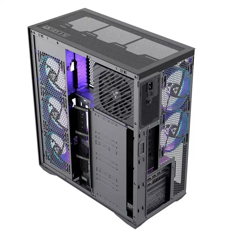 Pilna torņa datora korpuss MODECOM Volcano SPACE XL ARGB — Full Tower, E-ATX atbalsts, rūdīts stikls, ARGB, līdz 440 mm GPU