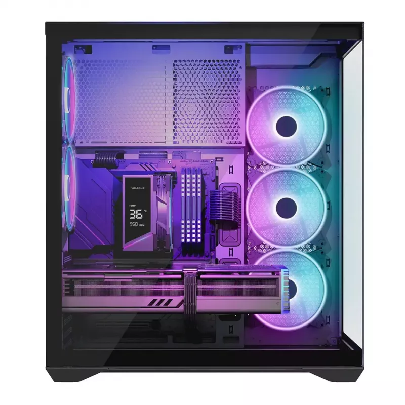 Pilna torņa datora korpuss MODECOM Volcano SPACE XL ARGB — Full Tower, E-ATX atbalsts, rūdīts stikls, ARGB, līdz 440 mm GPU