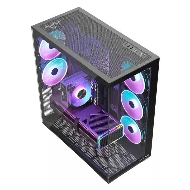 Pilna torņa datora korpuss MODECOM Volcano SPACE XL ARGB — Full Tower, E-ATX atbalsts, rūdīts stikls, ARGB, līdz 440 mm GPU