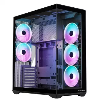 Pilna torņa datora korpuss MODECOM Volcano SPACE XL ARGB — Full Tower, E-ATX atbalsts, rūdīts stikls, ARGB, līdz 440 mm GPU