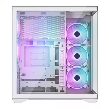 PC pilna torņa korpuss MODECOM Volcano SPACE XL ARGB FULL TOWER 5F Balts — ATX, rūdīts stikls, ARGB, USB-C