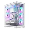 PC pilna torņa korpuss MODECOM Volcano SPACE XL ARGB FULL TOWER 5F Balts — ATX, rūdīts stikls, ARGB, USB-C