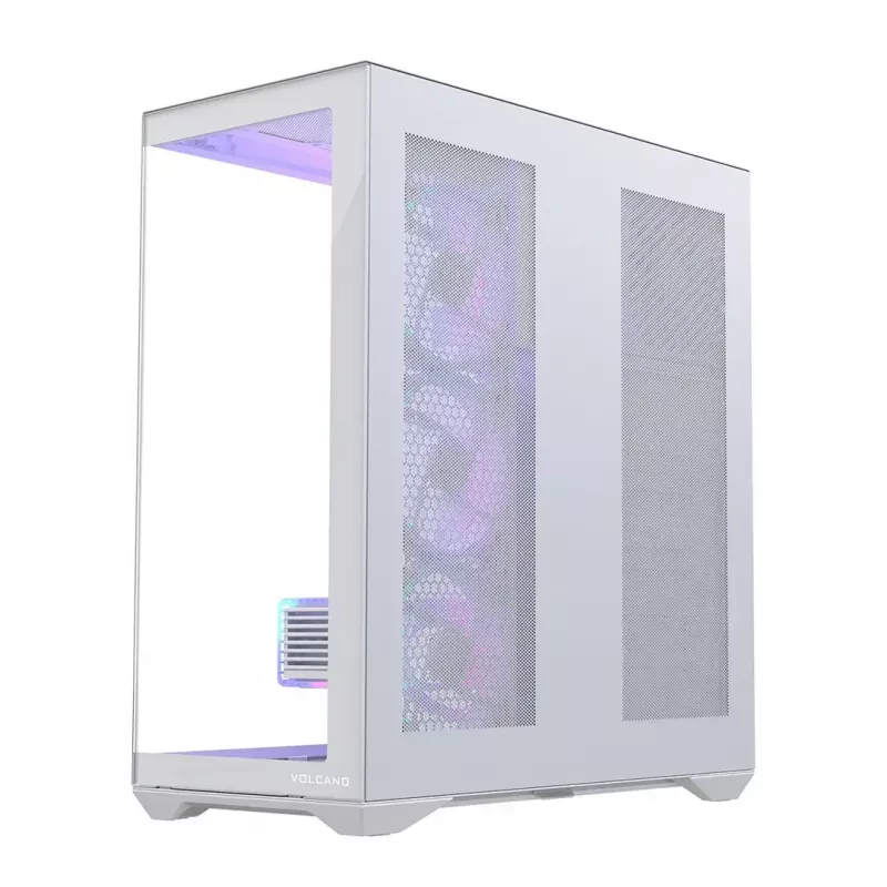 PC pilna torņa korpuss MODECOM Volcano SPACE XL ARGB FULL TOWER 5F Balts — ATX, rūdīts stikls, ARGB, USB-C