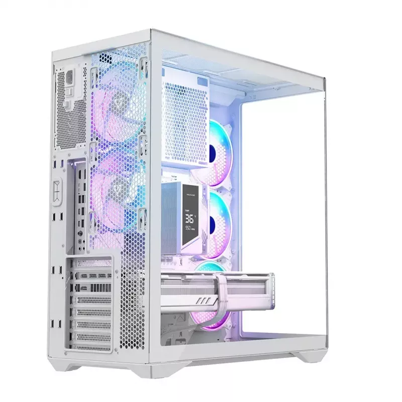 PC pilna torņa korpuss MODECOM Volcano SPACE XL ARGB FULL TOWER 5F Balts — ATX, rūdīts stikls, ARGB, USB-C