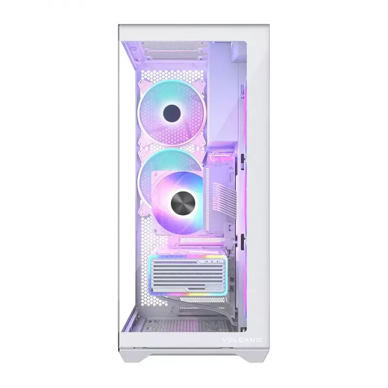 PC pilna torņa korpuss MODECOM Volcano SPACE XL ARGB FULL TOWER 5F Balts — ATX, rūdīts stikls, ARGB, USB-C