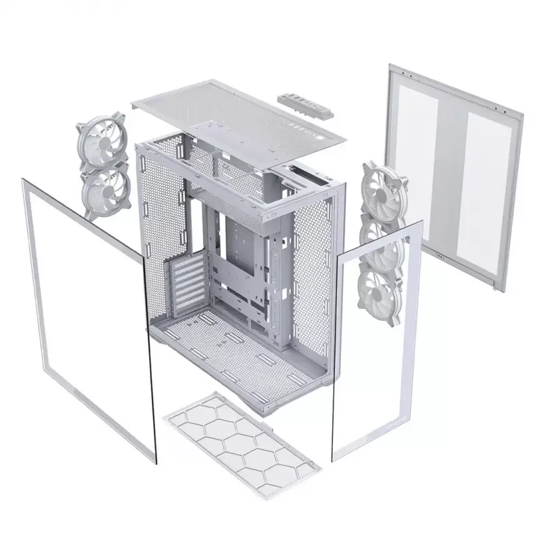 PC pilna torņa korpuss MODECOM Volcano SPACE XL ARGB FULL TOWER 5F Balts — ATX, rūdīts stikls, ARGB, USB-C