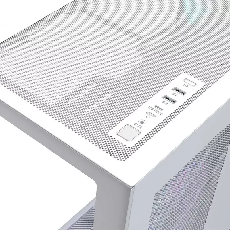 PC pilna torņa korpuss MODECOM Volcano SPACE XL ARGB FULL TOWER 5F Balts — ATX, rūdīts stikls, ARGB, USB-C