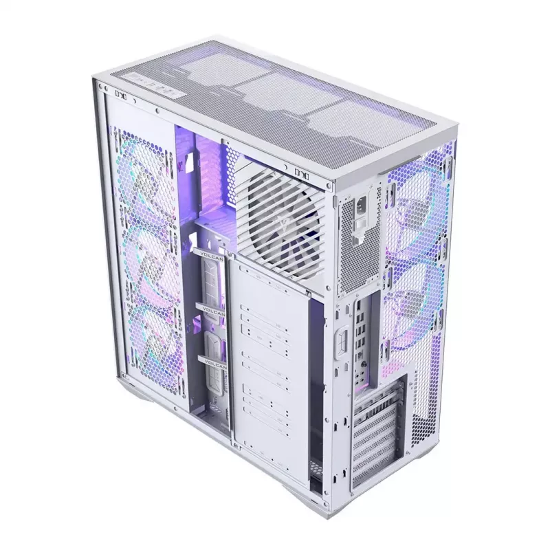 PC pilna torņa korpuss MODECOM Volcano SPACE XL ARGB FULL TOWER 5F Balts — ATX, rūdīts stikls, ARGB, USB-C