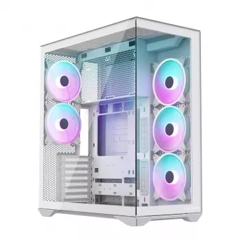 PC pilna torņa korpuss MODECOM Volcano SPACE XL ARGB FULL TOWER 5F Balts — ATX, rūdīts stikls, ARGB, USB-C
