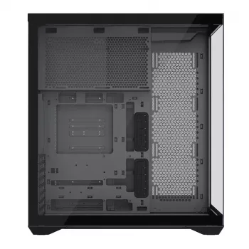 Pilna torņa PC korpuss MODECOM Volcano SPACE XL NF — melns, rūdīts stikls, ARGB, atbalsta micro-ATX, līdz 44 cm GPU, 3×3,5 collu/4×2,5 collu nodalījumi, USB-A 2×, USB-C 1×