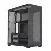 Pilna torņa PC korpuss MODECOM Volcano SPACE XL NF — melns, rūdīts stikls, ARGB, atbalsta micro-ATX, līdz 44 cm GPU, 3×3,5 collu/4×2,5 collu nodalījumi, USB-A 2×, USB-C 1×