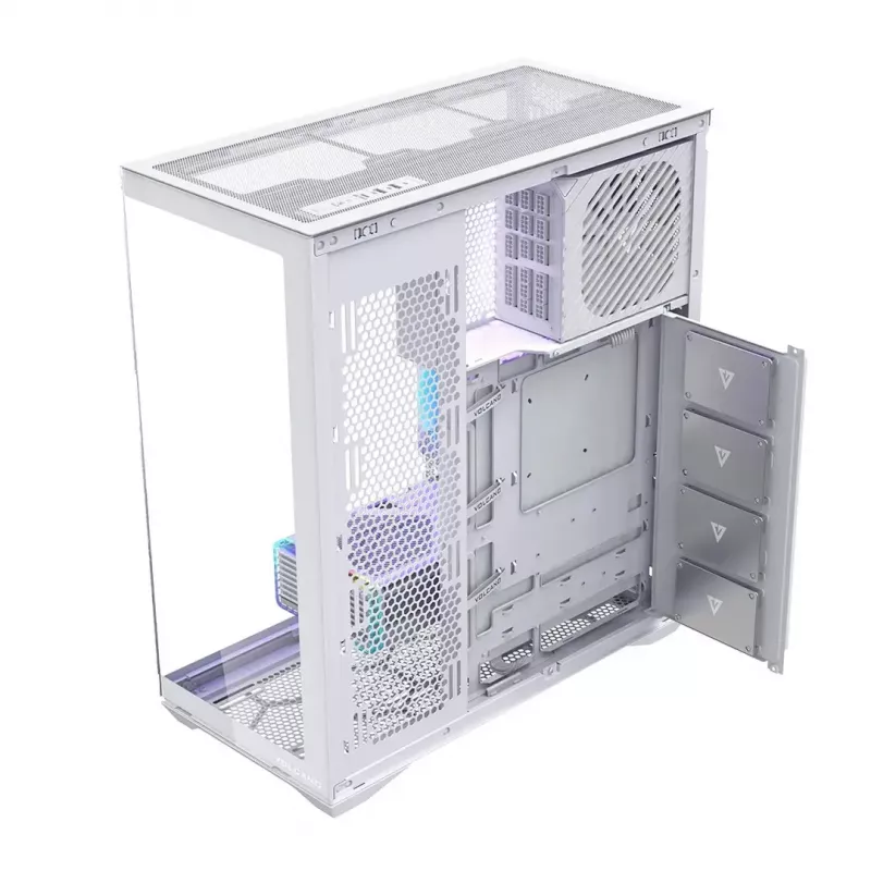 Pilna torņa datora korpuss MODECOM Volcano SPACE XL FULL TOWER NF balts — ARGB, rūdīts stikls, 8 paplašināšanas sloti, līdz 440 mm GPU