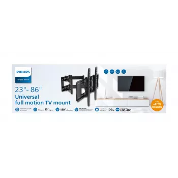 TV grīdas statīvs Philips SQM9640/00 58,4 cm–2,18 m (23 collas–86 collas), līdz 55 kg, VESA 200x100–600x400, slīpums ±15°, pagrieziens 180° — melns