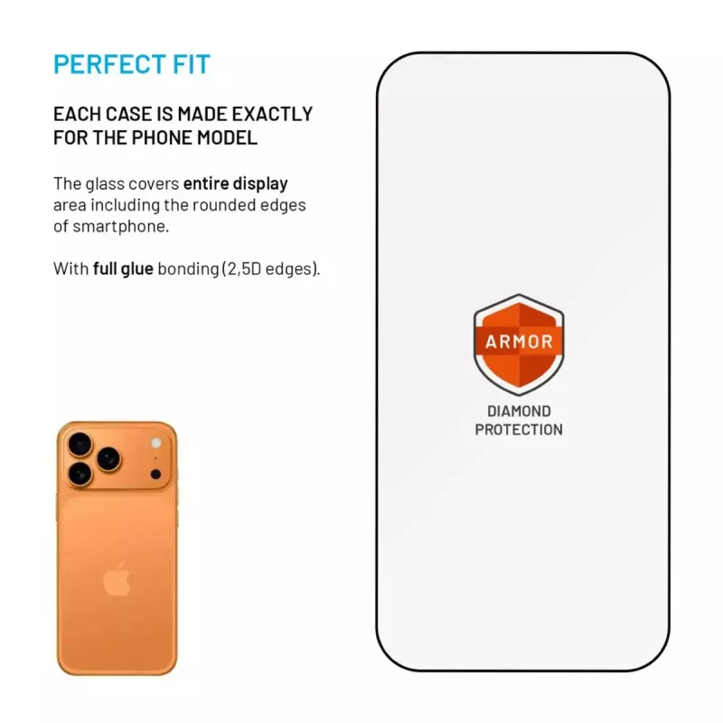 Ekrāna aizsargs FIXED Apple iPhone 17 Pro — rūdīts stikls, melns, Armor ar pretsputekļu aplikatoru un AR slāni