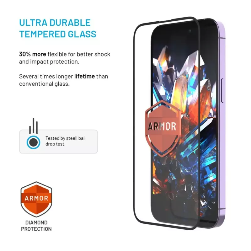 Ekrāna aizsargs FIXED Apple iPhone 17 Pro — rūdīts stikls, melns, Armor ar pretsputekļu aplikatoru un AR slāni