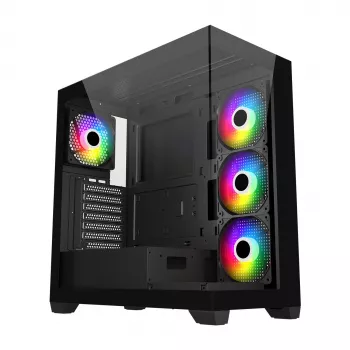 FSP M340-BA korpuss Midi Tower mITX, mATX, ATX melns ARGB, Midi Tower, PC, melns, ATX, micro ATX, Mini-ITX, stikls, SPCC, 17 cm