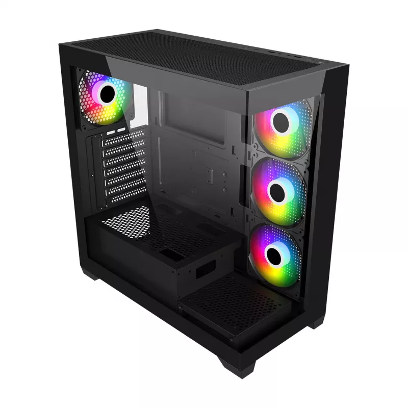 FSP M340-BA korpuss Midi Tower mITX, mATX, ATX melns ARGB, Midi Tower, PC, melns, ATX, micro ATX, Mini-ITX, stikls, SPCC, 17 cm