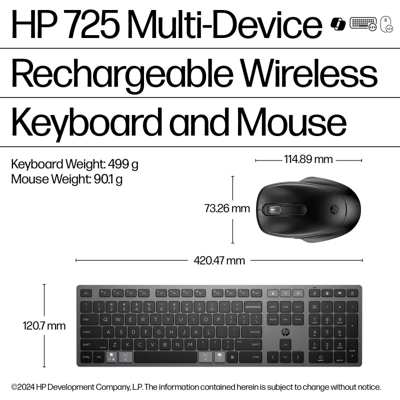 HP 720 Multi-Device uzlādējams bezvadu tastatūras un peles komplekts