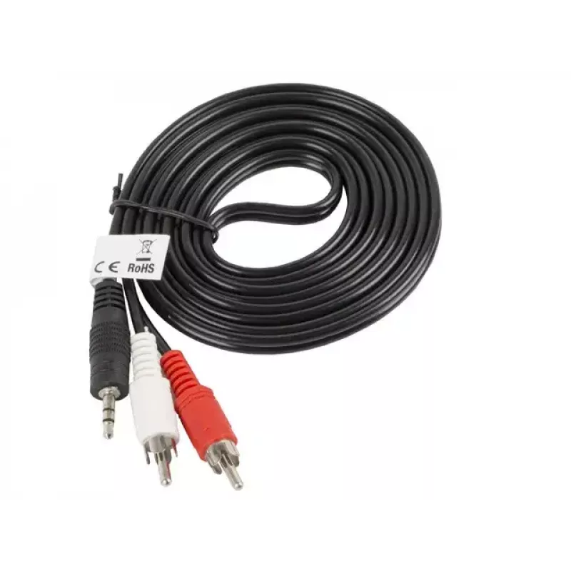Audio kabelis Lanberg CA-MJRC-10CC-0020-BK 3.5mm RCA 2 m melns sarkans balts