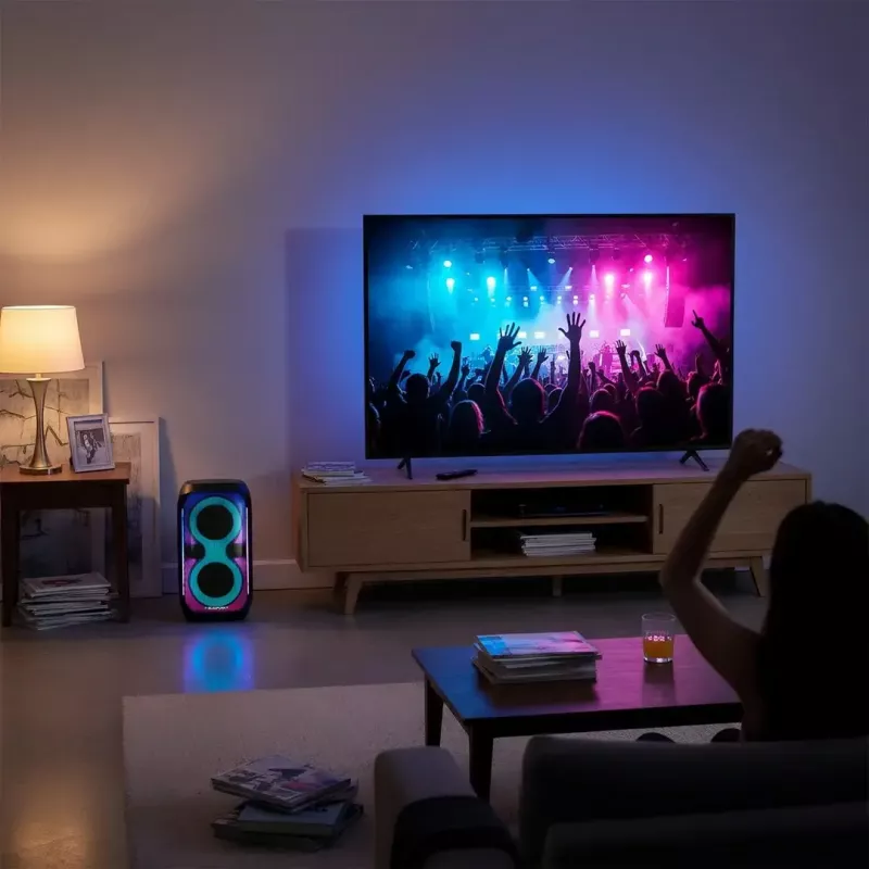 Skaļruņu sistēma BLAUPUNKT PB60X — 120W RMS, Bluetooth A2DP, FM, LED displejs, 7000mAh baterija, 18h, AUX, tālvadības pults, 568×322×321 mm