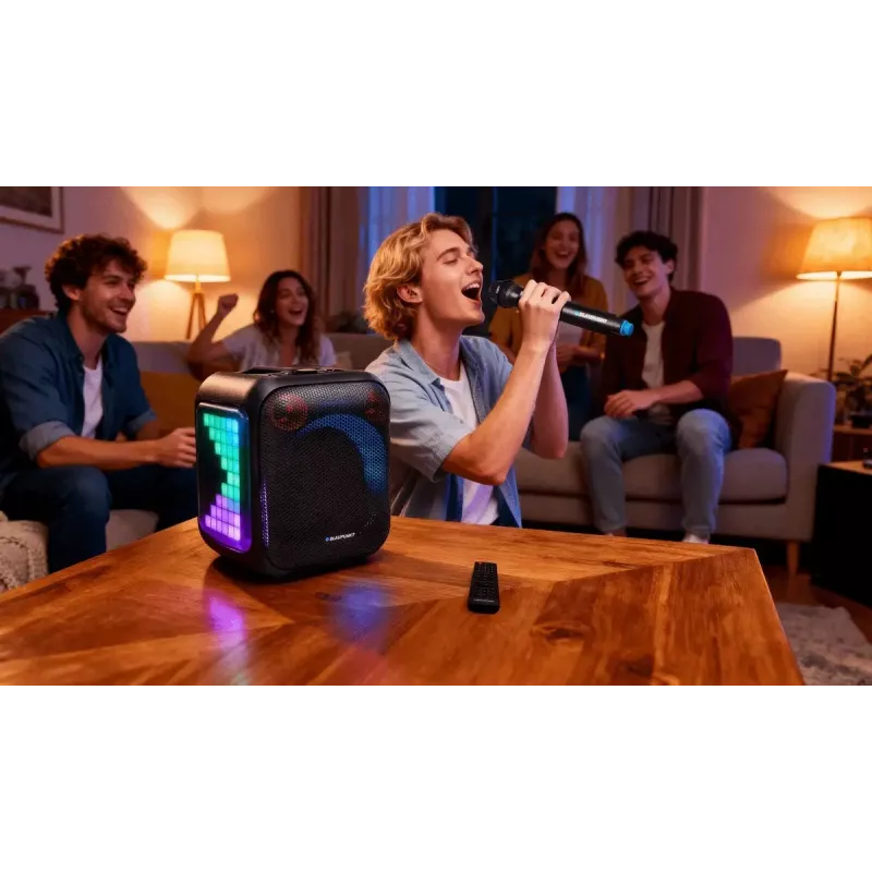 Iekštelpu/āra skaļruņu sistēma BLAUPUNKT PB6LED — 40 W RMS, Bluetooth, FM, MicroSD, LED displejs, 4500 mAh baterija