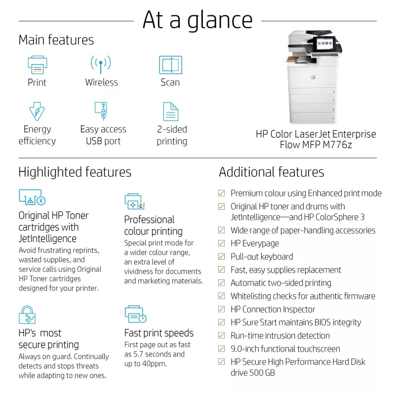 Daudzfunkciju ierīce HP Color LaserJet Enterprise Flow MFP M776z Lāzerkrāsu drukāšana