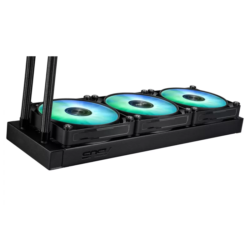 Universāls šķidruma dzesētājs ASUS MAX GAMING LC 360 ARGB LCD — 360 mm radiators, 120 mm ventilatori, atbalsta AM4/AM5/LGA1700, melns