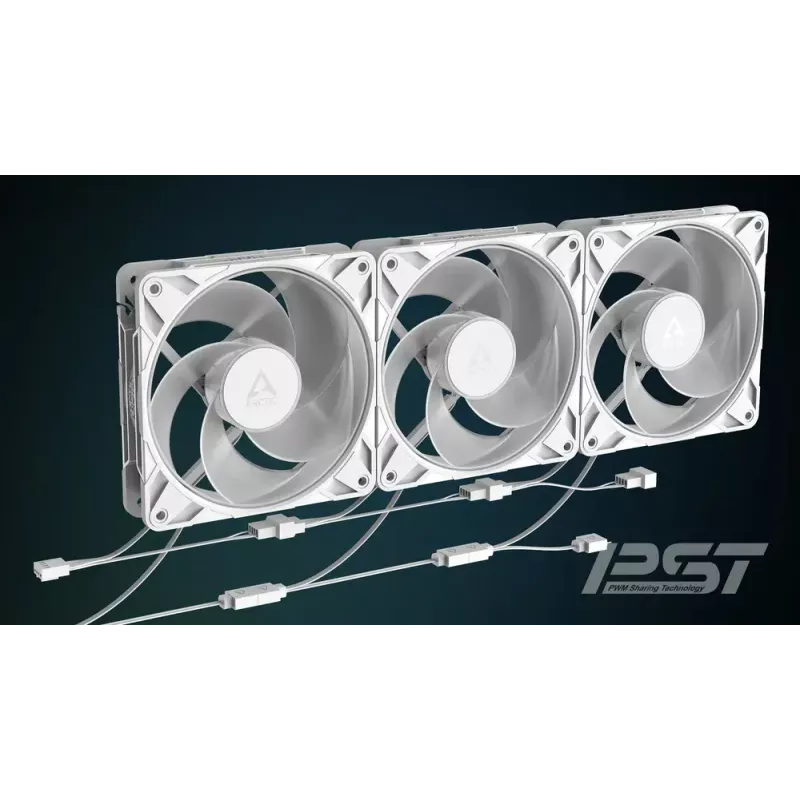 120 mm Arctic Freezer P12 Pro Reverse A-RGB PWM ventilators (balts) — 124 m³/h, FDB, kabeļu sadalītājs
