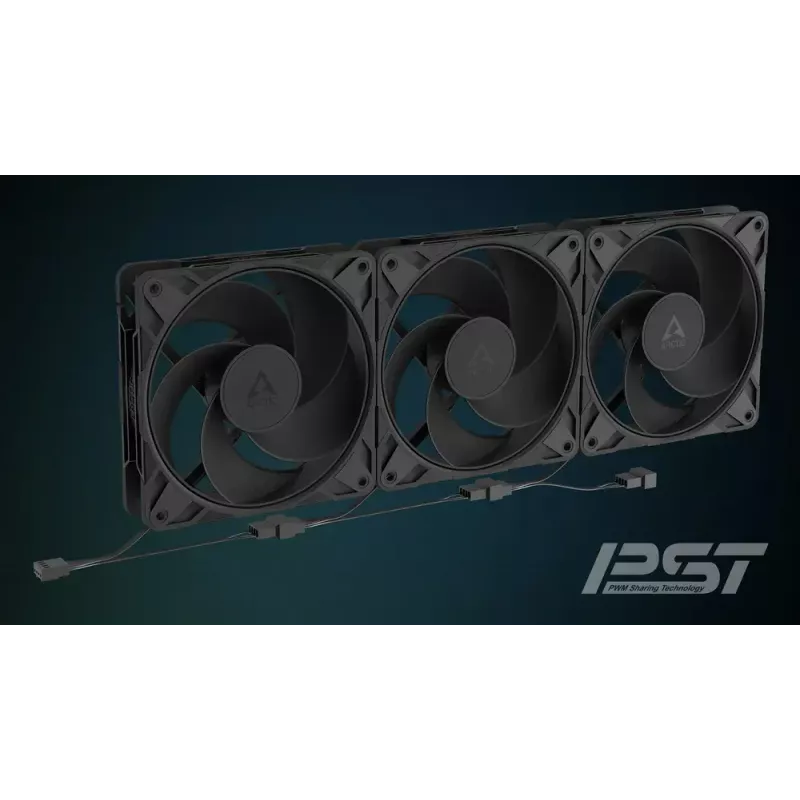 120 mm PWM A-RGB ventilators Arctic Freezer P12 Pro Reverse — 124 m³/h, Fluid Dynamic gultnis, Melns