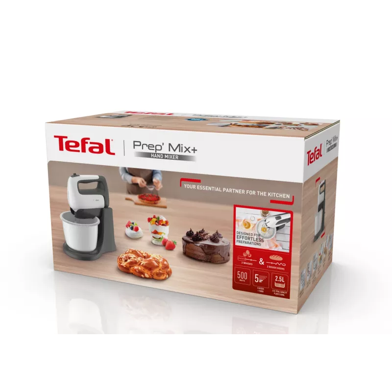 Tefal PrepMix+ HT464138 rokas mikseris ar statīva bļodu 500 W pelēks/balts