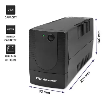 Nepārtrauktās barošanas avots QOLTEC 53773 0,85 kVA (480 W) Line-Interactive, 1x E tipa kontaktligzda, 7 Ah akumulators
