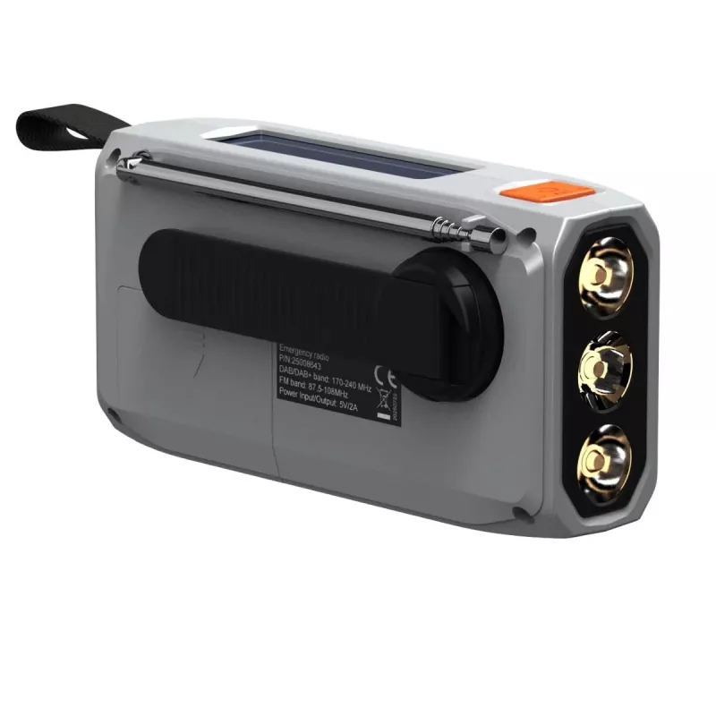 Pārnēsājams uzvelkamais radio Marmitek RESQ 100 — DAB/DAB+/FM, 3 W, LCD, USB‑C, 3,5 mm ligzda, gaiši pelēks