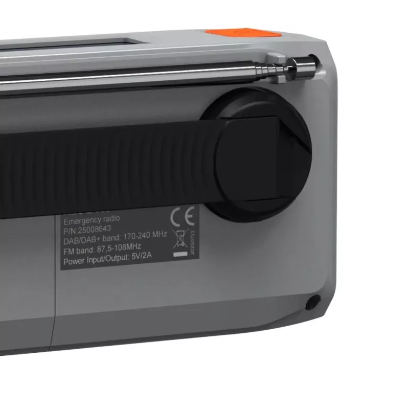 Pārnēsājams uzvelkamais radio Marmitek RESQ 100 — DAB/DAB+/FM, 3 W, LCD, USB‑C, 3,5 mm ligzda, gaiši pelēks