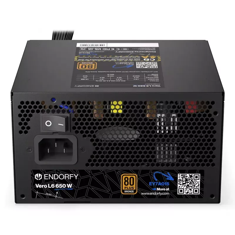 Barošanas bloks ENDORFY Vero L6 650 W ATX 24-pin, 80 PLUS Bronze, 120 mm ventilators, melns