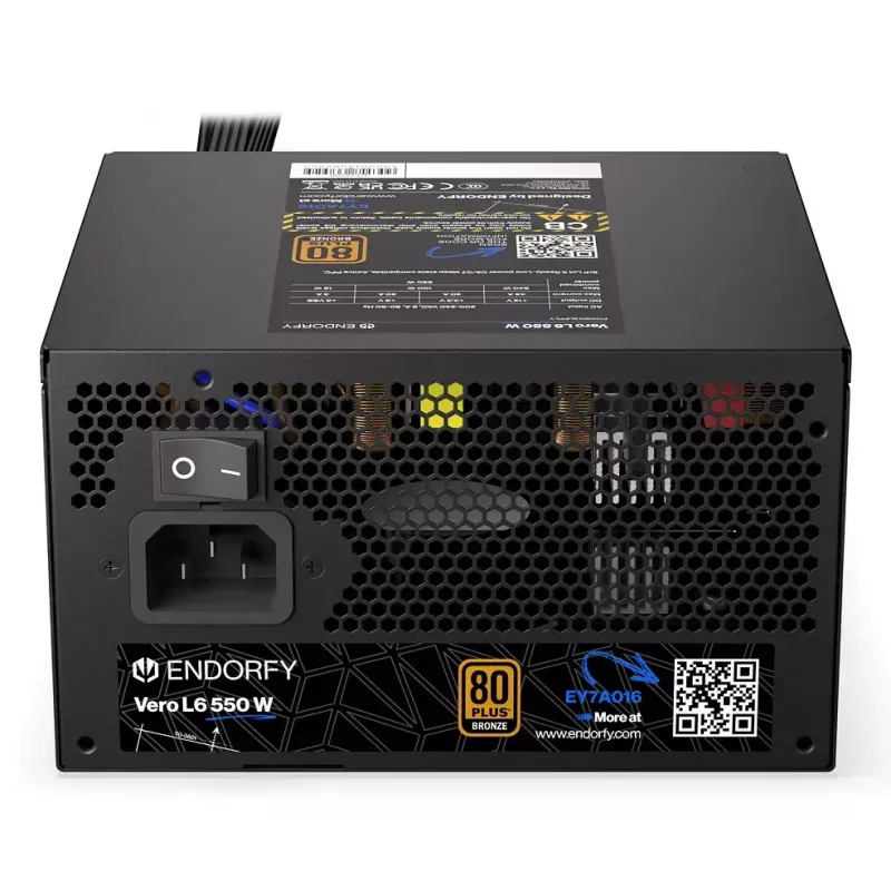 Barošanas bloks ENDORFY Vero L6 550 W ATX 24-pin 80 PLUS Bronze, 120 mm ventilators, melns
