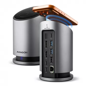 AXAGON HMC-WL9 USB-C 9-in-1 dokstacija ar 10 Gbps, 100W PD, 8K HDMI, Ethernet, bezvadu uzlādi