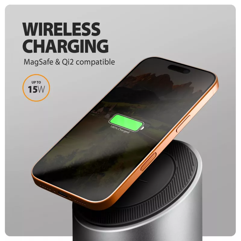AXAGON HMC-WL9 USB-C 9-in-1 dokstacija ar 10 Gbps, 100W PD, 8K HDMI, Ethernet, bezvadu uzlādi