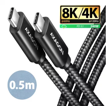 USB-C uz USB-C kabelis AXAGON BUCM4X-CM05AB — USB4 Gen 3x2, 40 Gbit/s, 240 W, 0,5 m, melns