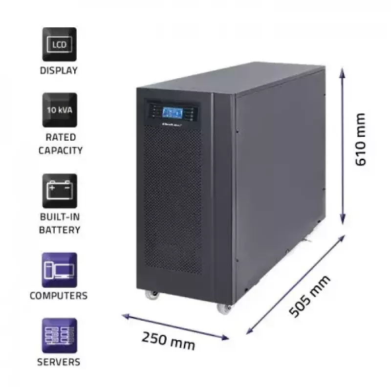 UPS Qoltec 53044 dubultās konversijas tiešsaistes 10 kVA 8000 W