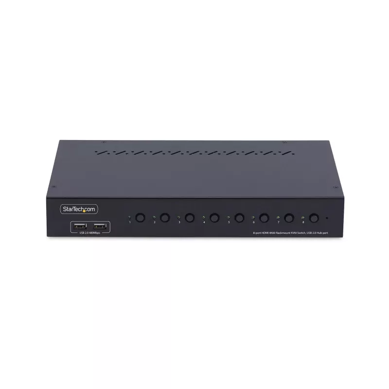 StarTech.com 8 portu HDMI KVM slēdzis ar 1U montāžas komplektu statīvā, 4K 60Hz HDMI 2.0, pārslēgšana ar spiedpogām un karstajiem taustiņiem, 4 portu USB centrmezgls, neatkarīgs no OS, atbilst TAA