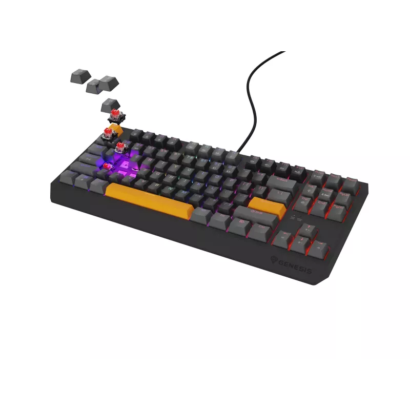 GENESIS Thor 230 TKL tastatūra Spēļu USB + RF bezvadu + Bluetooth QWERTY Melna, Pelēka, Oranža