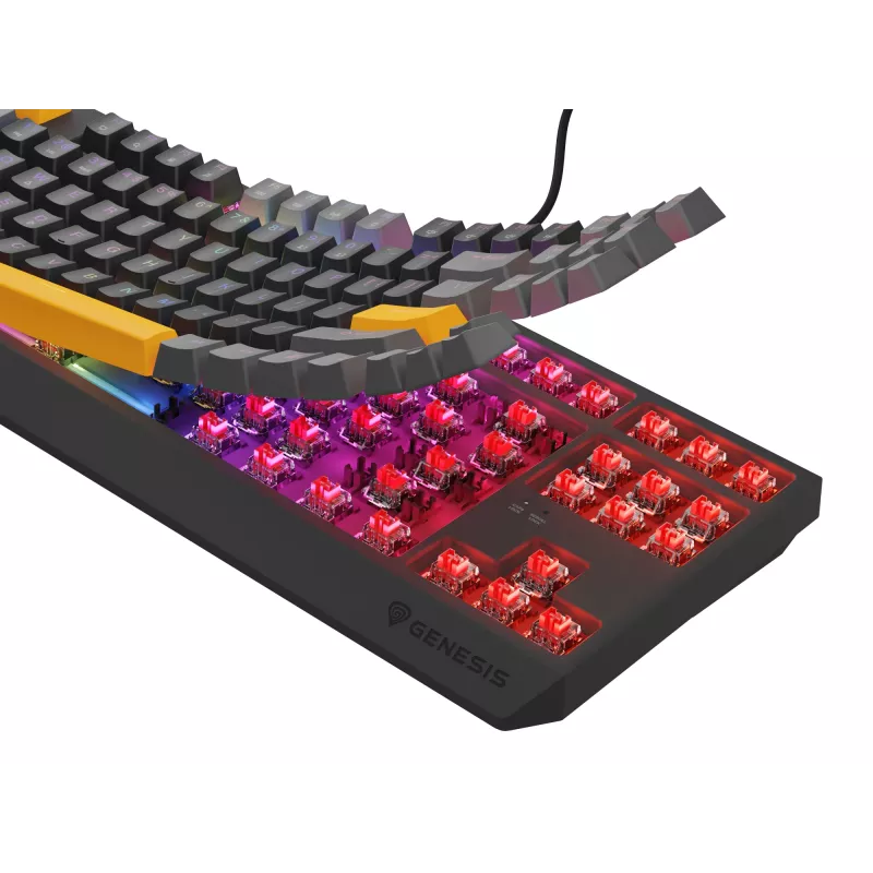 GENESIS Thor 230 TKL tastatūra Spēļu USB + RF bezvadu + Bluetooth QWERTY Melna, Pelēka, Oranža