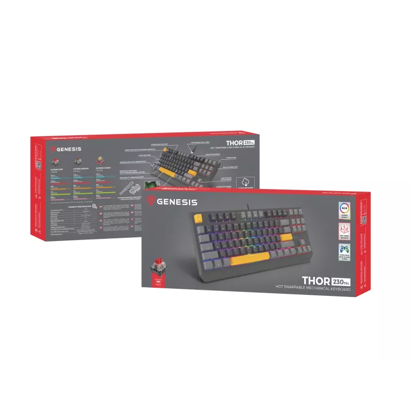 GENESIS Thor 230 TKL tastatūra Spēļu USB + RF bezvadu + Bluetooth QWERTY Melna, Pelēka, Oranža