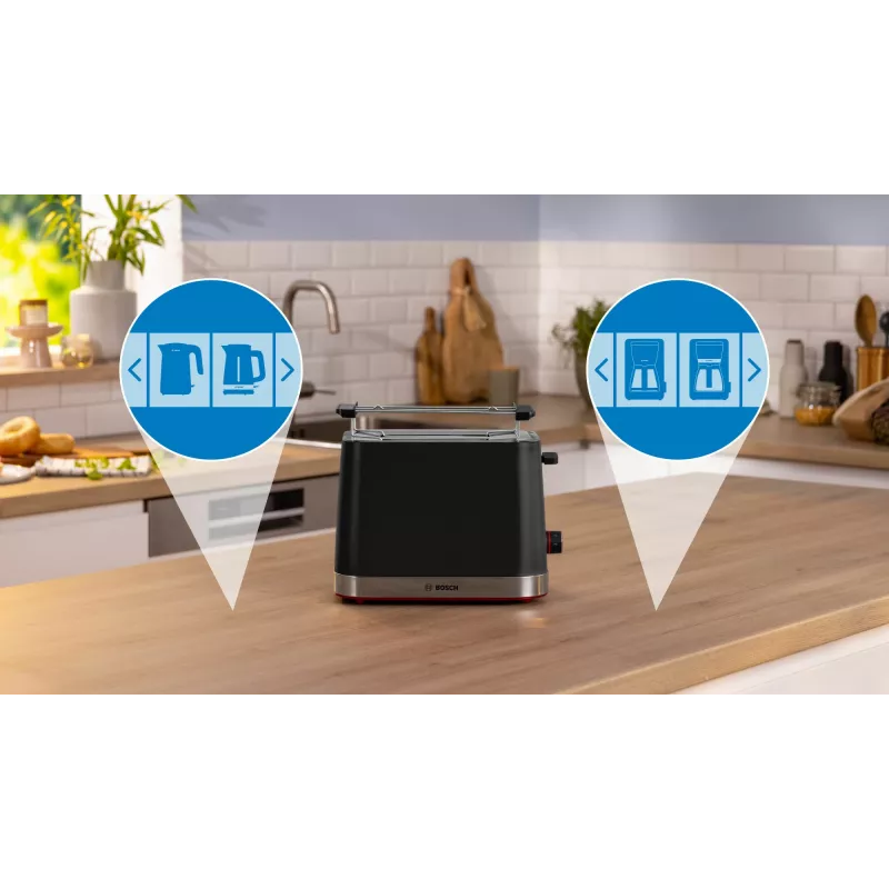 Bosch TAT4M223 tosteris 4 2 šķēles 950 W Melns, Nerūsējošais tērauds