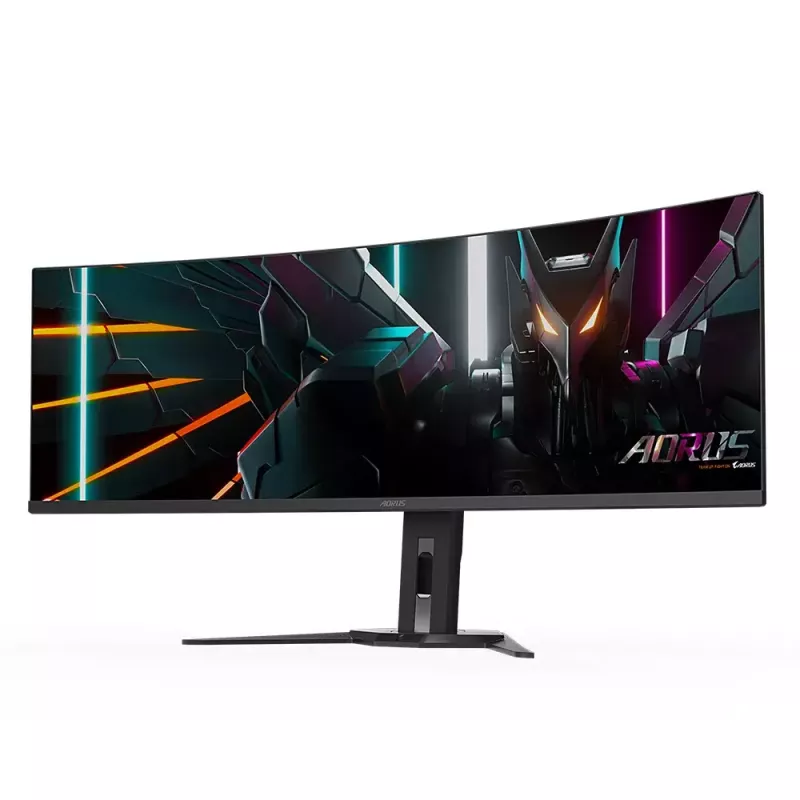 Monitors GIGABYTE 49 collu OLED CO49DQ DQHD 5120×1440 144 Hz, HDR, FreeSync, 10 bitu, 2×HDMI 2.1, USB-C, VESA 100×100