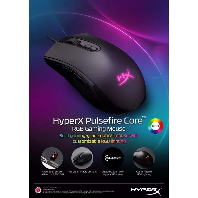 HyperX Pulsefire Core - spēļu pele (melnā)