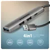 USB centrālmezgls AXAGON HUE-STA — 4 portu alumīnija sloksne, 1× USB-A 5Gbps + 2× USB-A & 1× USB-C 480Mbps, USB-A pieslēgvieta, pelēks