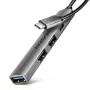 USB centrmezgls AXAGON HUE-STC, 4 portu alumīnija josla, 1x USB-A 5Gbps + 2x USB-A & 1x USB-C 480Mbps, USB-C saimniekdators, 12 cm kabelis, pelēks