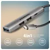 USB centrmezgls AXAGON HUE-STC, 4 portu alumīnija josla, 1x USB-A 5Gbps + 2x USB-A & 1x USB-C 480Mbps, USB-C saimniekdators, 12 cm kabelis, pelēks