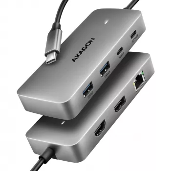 Axagon HMC-CUB83X2 USB 10 Gbps centrālmezgls, 2x USB-A, USB-C, HDMI un DP 4K/144 Hz, RJ-45, PD 100 W